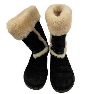 UGG Australia Sunburst Tall Black Suede‎ Sheepskin Fur Boots 5674 Womens 8